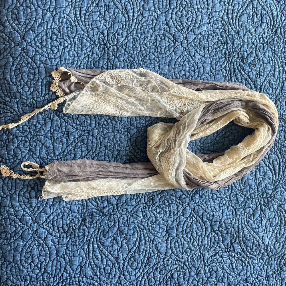 Grey and lace scarf